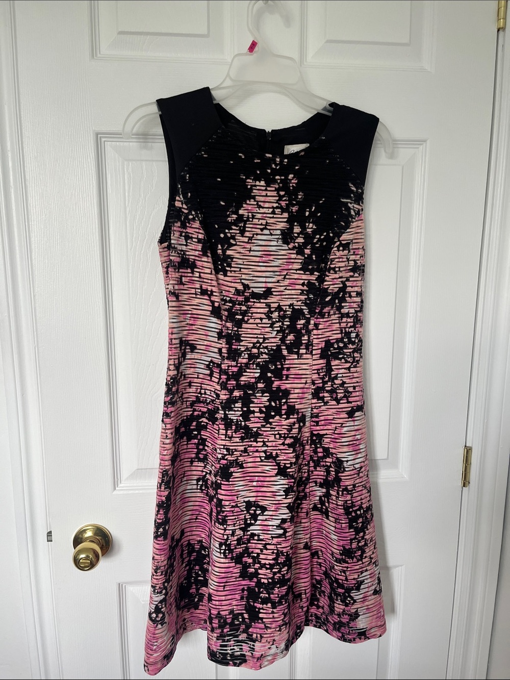 Beige by eci Pink and Black Fit-and-Flare Midi Dress